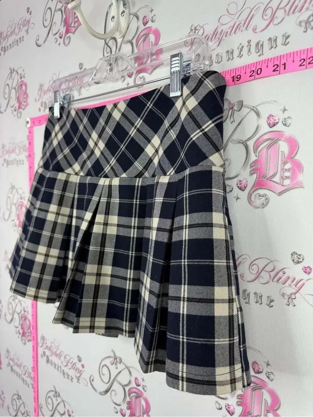 Garage SKORT skirt shorts under navy Black and Cream Plaid Pleated Mini Skirt